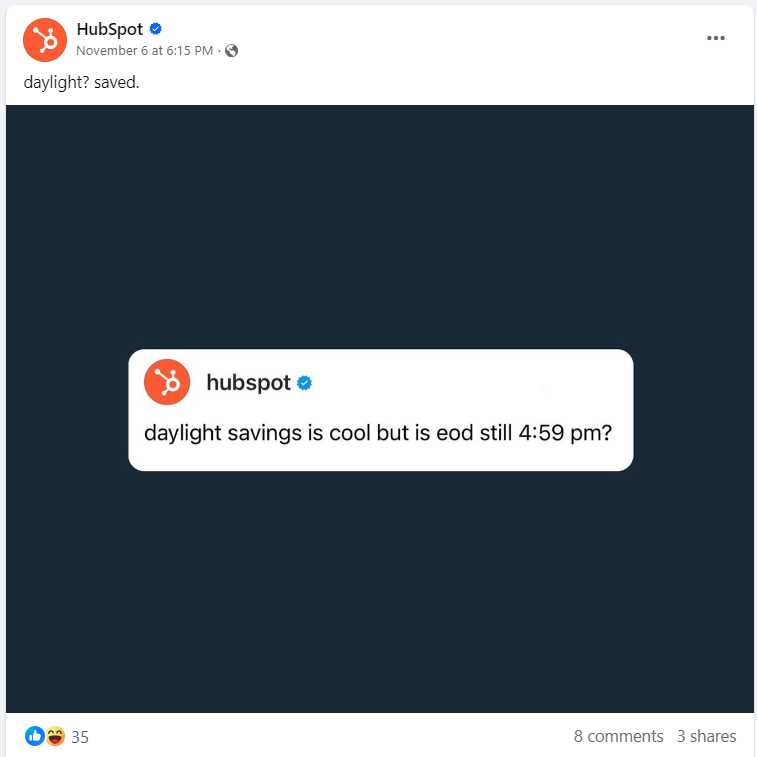 post na Facebooku HubSpot